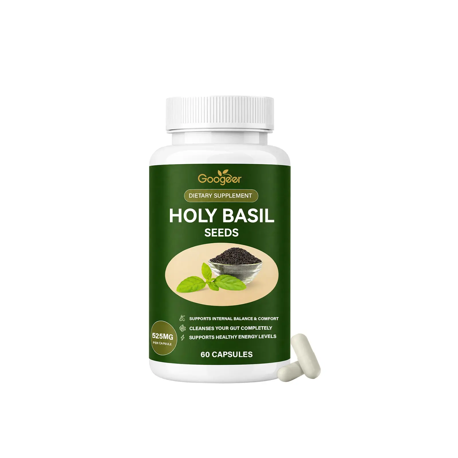 Holy Basil Seed Gut Wellness Dietary Capsules Gentle Formula Support Internal Body Balance Gut Comfort & Steady Daily Energy Levels 60 Count