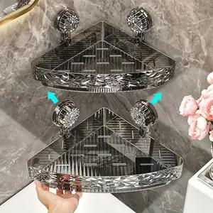 Suction Cup Corner Shower Caddy Clear Triangle Storage Shelf, No Drilling Strong Suction Cup Stable, Large Capacity For Toiletries, Bathroom Corner Shower Area Home Organizer