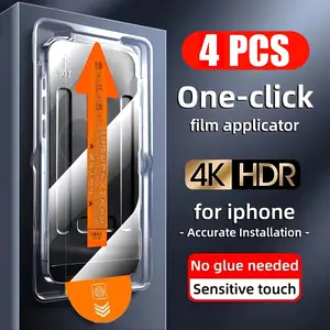 4-Pack 4K HD Oleophobic Coating Dust free Installation Screen Protector Compatible For iPhone 17 Pro Max 17 Air 16 Pro 16e 15 Plus 14 13 12 11 Pro Max X XS MAX XR Easy One-Click Application, No Dust, Anti-Fingerprint, Shatter-Proof with Tool Included
