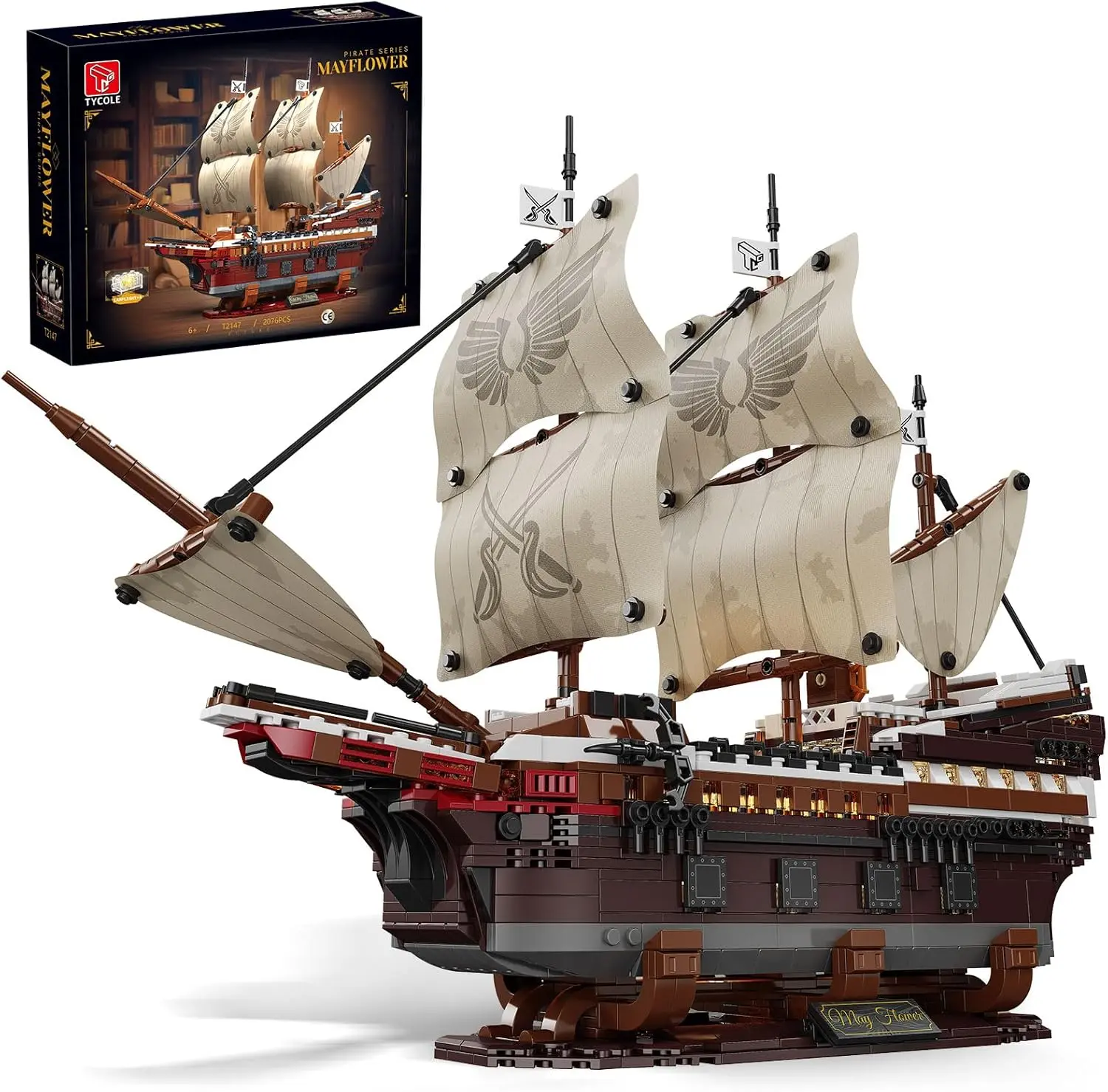 JYRUE Pirate Ship Building Set with Lights - Mayflower Ship Model Toy,Great Home&Office Decoration for Pirates Fans,Idea Choice for Adults and Boys Aged 8-14 as Birthday, Christmas Gifts(2076PCS)