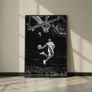 Kobe Bryant Dunk Photo Poster - Black and White Artistic Paper Wall Decoration, Los Angeles Room Decor, Man Cave Sports Print, Teen Boy Gift