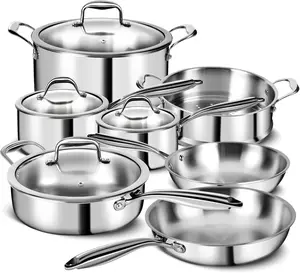 3 Ply Stainless Steel 11-Piece Cookware Set with Lids, Pots and Pans Kitchen Set, Non-Toxic, Induction, Oven, Dishwasher Safe, Professional Chef Quality