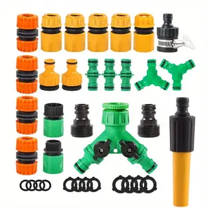 Garden Hose Quick Connector Set, Durable Plastic 4-way Water Pipe Adapters for Efficient Irrigation & Watering, Includes Rubber Gaskets & Screw Threads for Leak-free Connection