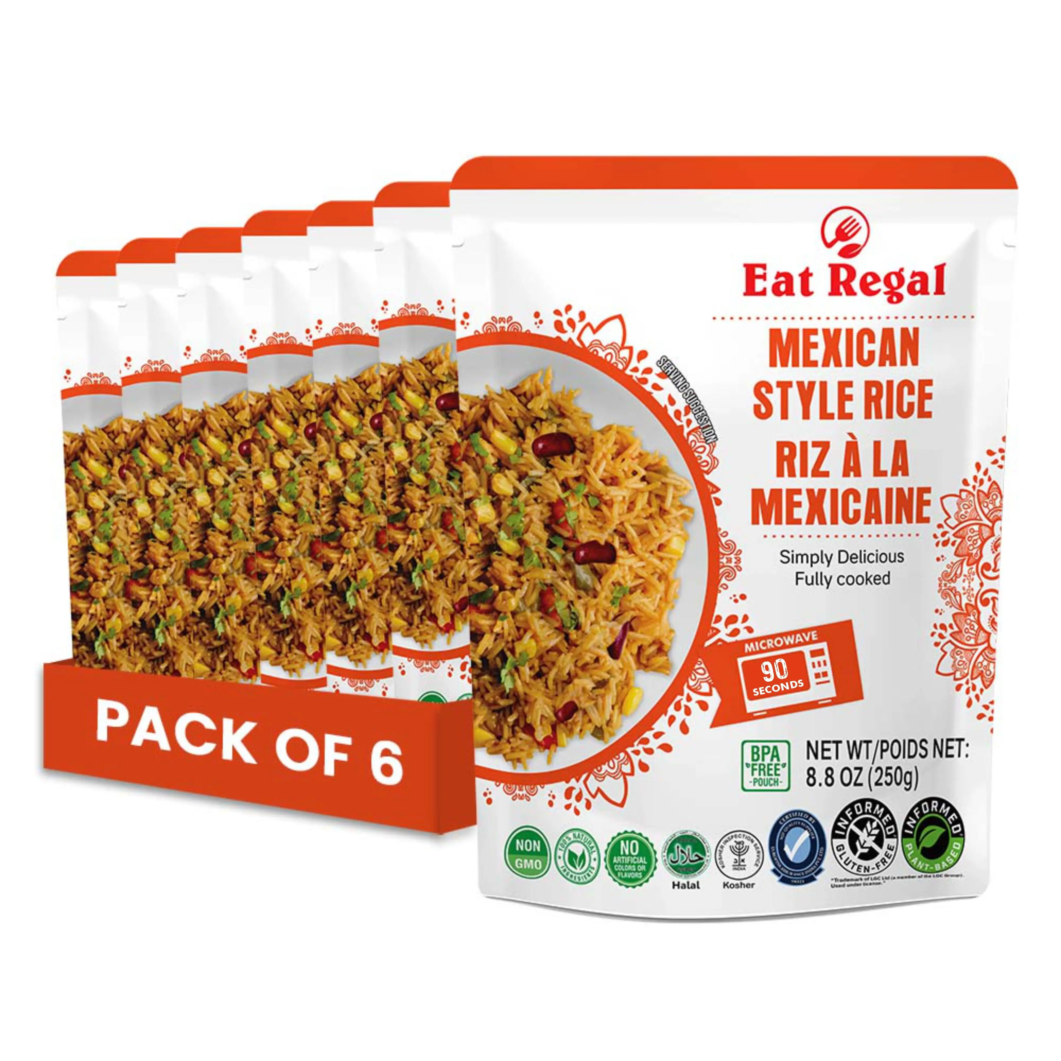Eat Regal Authentic Mexican Style Rice, Microwavable Pack Of 7, 8.8 oz, Ready in 1.5 Minutes