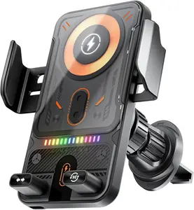 Motorized Smart Sensor 2-in-1 Car Phone Mount & 15W Wireless Fast Charger, Automatic 90° Rotation Auto Clamping Cell Phone Holder, Dual Installation Design for Car Air Vent and Interior Center Console