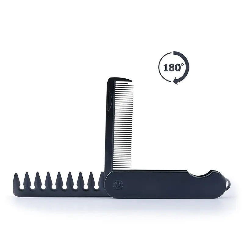 1Count Dual-Function Comb for Men and Women, Hair grooming tool, Travel-friendly Foldable Design, Wide and Fine Teeth for Both Use, Durable ABS Plastic Material, Portable Styling Tool with Safety Clasp Ring, Suitable for Normal Hair Types
