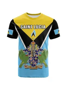 Saint Lucia Flag T-Shirt For Men 3D Printed Coat Of Arms Sports T Shirt Round Neck Short Sleeves Casual Oversized Tee Shirts