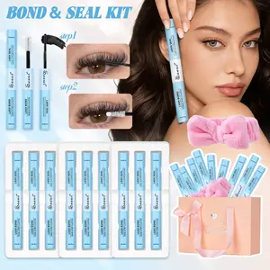 Lash Bond and Seal Eyelash Glue 9pcs Set, DIY Eyelash Extensions, 2in1 Waterproof Long Lasting Lash Adhesive, Long Lasting 72H Non-Irritating Latex Free Formula, 5ml+5ml DIY Lash Extension Supplies for Home Use