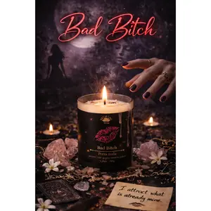 Bad Bitch Ritual Candle by Vrinda | Manifestation, Abundance & Confidence | Selenite & Rose Quartz Moon | Soy Blend
