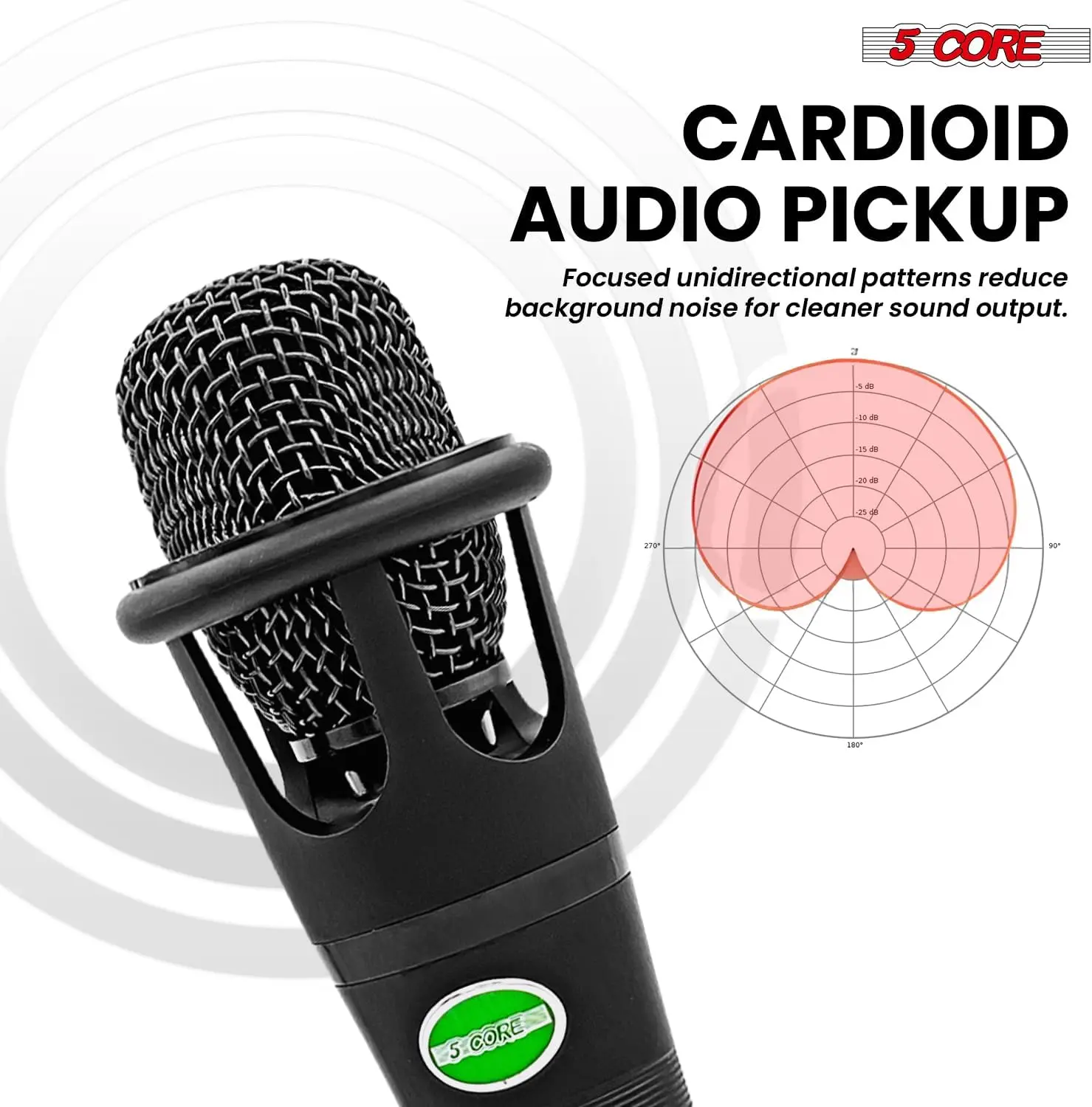 5 CORE Podcast Equipment Bundle w Cardioid Dynamic XLR Microphone Tripod Desk Stand XLR to 1/8” Cable Recording Mic for Streaming Podcasting