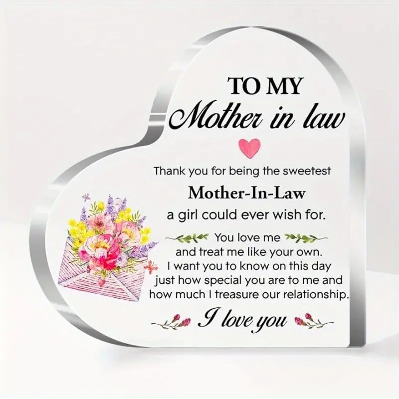 Acrylic Heart Sign Gift for Mother-in-Law - Mother's Day Gifts, Holiday GiftsSincere Thank You Present for Any Occasion | Floral Decor Decorating Signage Decoration