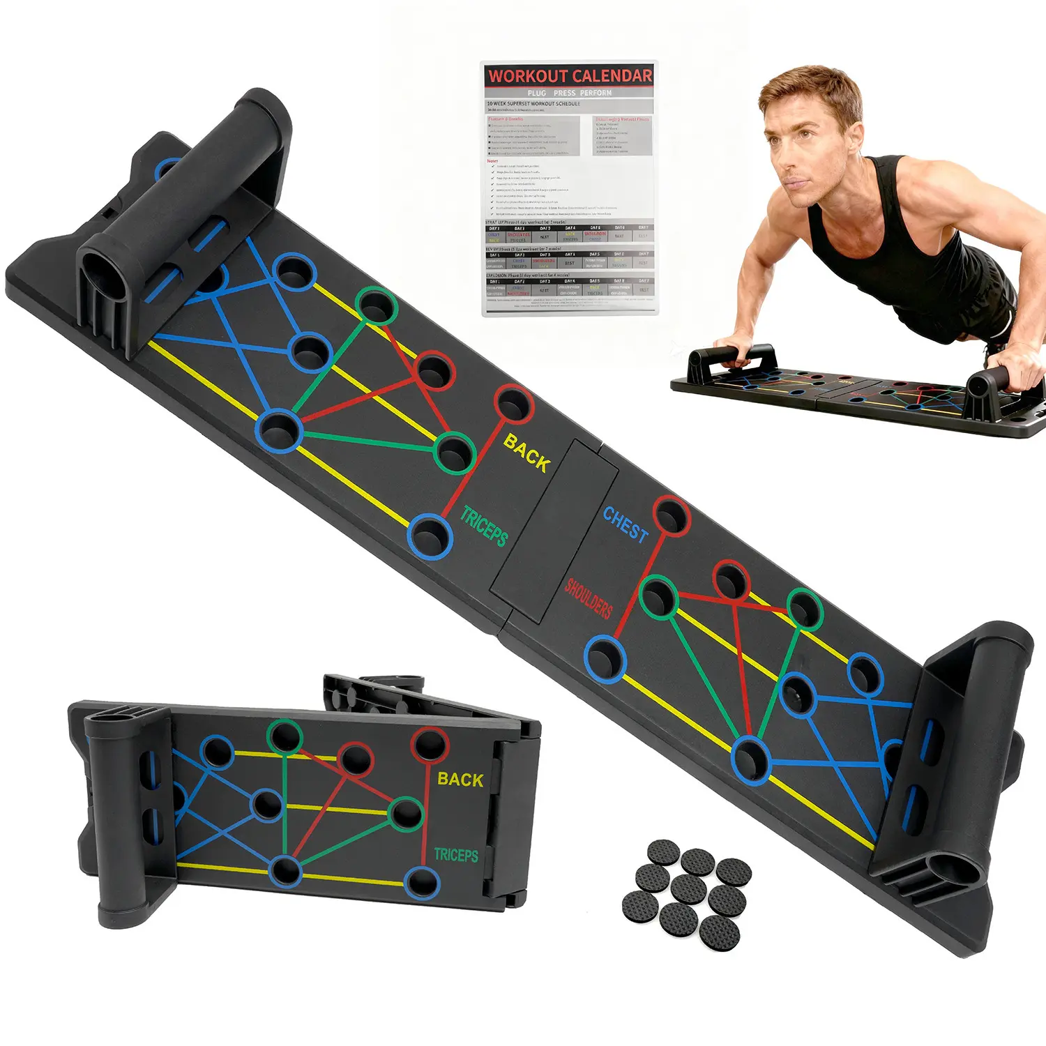 Color-Coded Push Up Board, Portable ABS Training System for Full Body Home Workout, Core Training & Chest Muscle Building with Resistance Bands for All Fitness Levels, Fitness For Everyone, Build Strength, Enhance Your Training