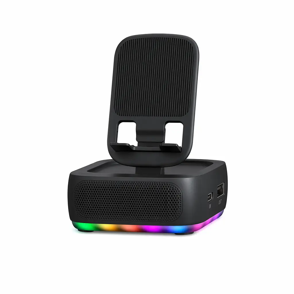 3-in-1 Wireless Charger with Bluetooth Speaker & LED Light, Foldable Phone Stand Fast Charging Station for Desk Setup, Aesthetic Tech Gadget Gift