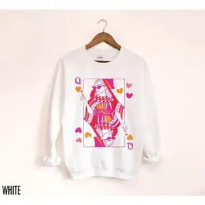 Queen Sweatshirt/Hoodie, Playing Card, Hearts Crewneck, Queen Sweater, Playing Cards, Heart, Valentines Day, Trendy Sweatshirts, Cute Valentine