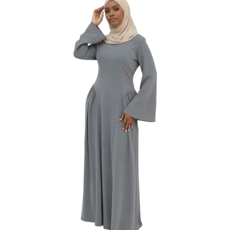 Halima Elegant Grey Maxi Dress with Flared Sleeves for Women - Comfortable and Stylish Abaya for Everyday Wear