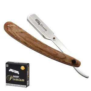 G4 Razor Barber Artificial Wood Handle Stainless Steel Folding Razor, Cut Throat