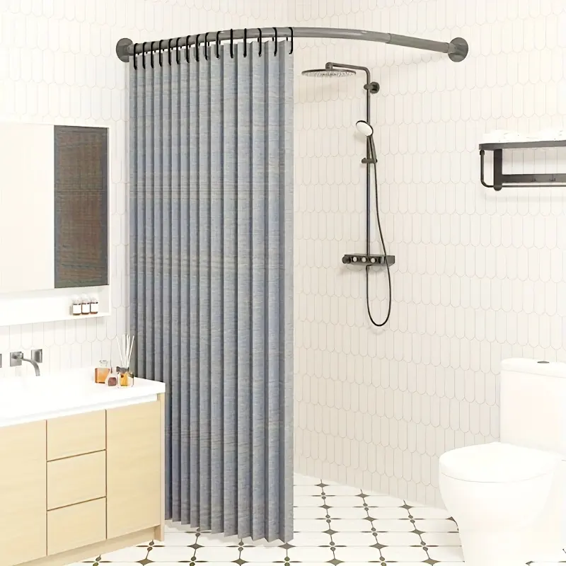 1pc folding shower curtain, Home decoration products, shower curtain set with dry and wet separation, equipped with hooks and straps, invisible partition bathroom, shower room shower curtain, straight bar curved L-shaped U-shaped shower cur Grey