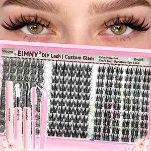4-In-1 Eyelash Extensions Kit, D Curl, 3 Style Lash Clusters, Bond and Seal, Tweezers and Brush, DIY at Home, Easy Apply, Gift Pack, Eye Makeup Tool