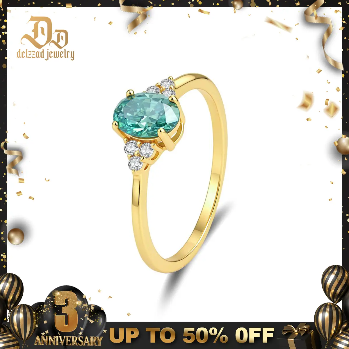 Delzzad S925 1ct Verdant Vow Ring Vintage Oval Engagement Ring with Trilogy Ring VVS Synthetic Moissanite Ring Jewelry Quiet Luxury Ring Perfect Birthday Engagement Wedding Anniversary Christmas Gift