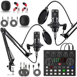 Podcast Equipment Bundle for 2, V8s DJ Mixer Voice Changer with BM-800 Podcast Microphone Bundle - Studio Condenser Microphone  for Podcasting, Recording, Singing, Streaming and Gaming