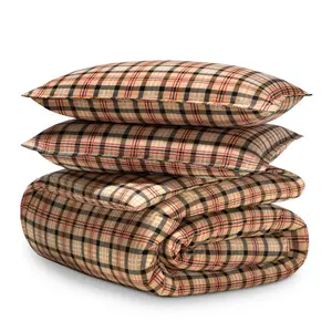 Soft & Cozy 100% Cotton Flannel Duvet Cover & Sham Set by Bare Home - Queen, Red Lodge Plaid