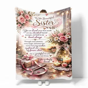 Cozy Candlelight Rose Fleece Blanket, To My Beautiful Sister Design, Soft All-Season, Perfect for Bedroom Decor, Nap, Camping, Gifts for Sister, Ideal for Birthday, Mother's Day