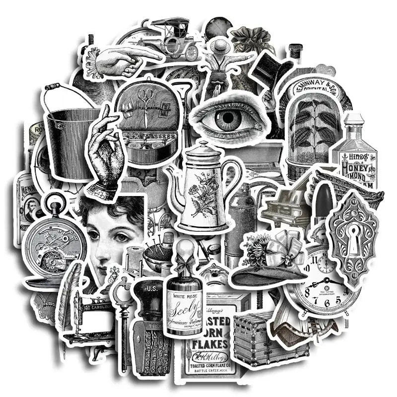 60pcs Vintage Furniture & Clothing Pattern Sticker, Waterproof Cartoon Sticker, Decoration Sticker For Phone Case, Computer, Guitar, Bag, Water Cup, S