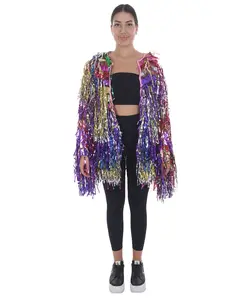 Adult Unisex Straight Tinsel Jacket Festival Rave Multiple Colors in Costume - Multiple Size Lightweight Womenswear