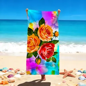 Vibrant Rose Print Beach Towel, 1pc Floral Energy Bath Wrap, Eye-Catching Design, Perfect for Sand and Sea Fun