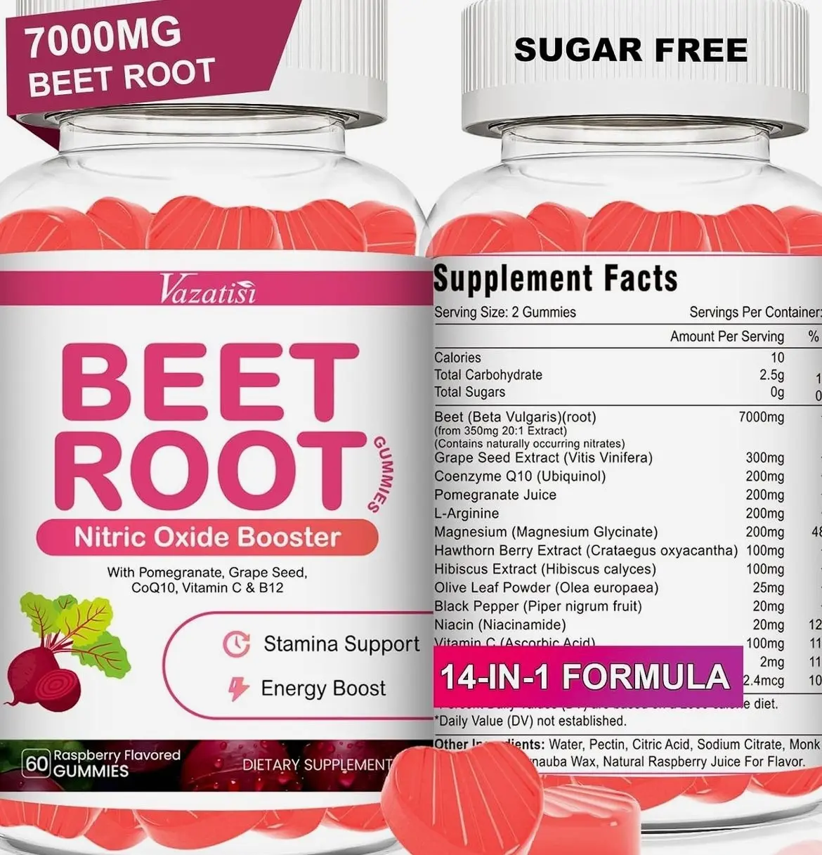Beet Root Gummies 7000MG – Nitric Oxide Beetroot Gummies with Coq 10, Grape Seed, Pomegranate for Circulation & Energy Support – Vegan, Non-GMO, 120 Beet Chews