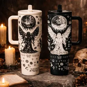 1pc 40oz Sleep Token Insulated Tumbler with Handle and Straw, Gothic Angel Moon Art Stainless Steel Travel Mug, Vacuum Water Bottle Keeps Drinks Cold Hot for Hours, Large Capacity Car Coffee Cup Gift, Thermos Cup