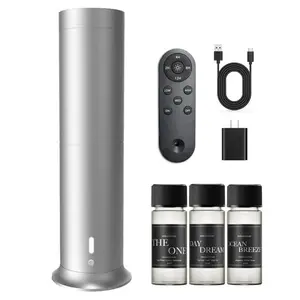 Luxury Cold Mist Aroma Diffuser – Vertical Metal Desktop, Hotel-Scented Intelligent Machine, 1000 Sq Ft Coverage, Rechargeable Battery + Remote, 3 Scents, For Home Office Room