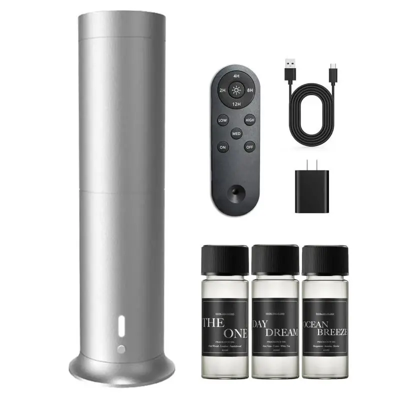 Luxury Cold Mist Aroma Diffuser – Vertical Metal Desktop, Hotel-Scented Intelligent Machine, 1000 Sq Ft Coverage, Rechargeable Battery + Remote, 3 Scents, For Home Office Room