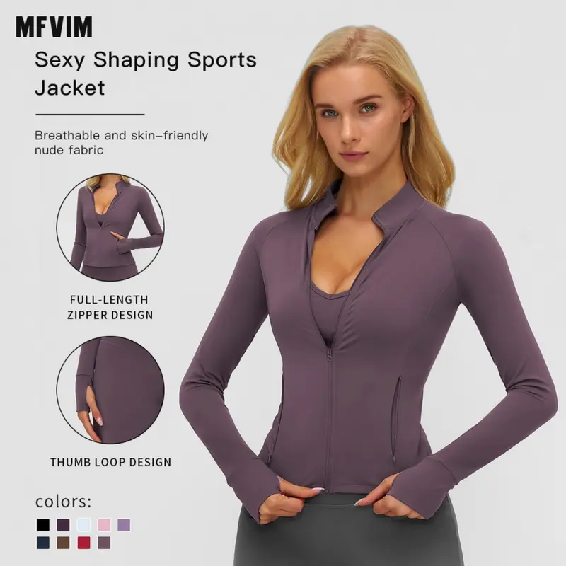 MFVIM Women's Solid High Neck Zip-Front Crop Sports Jacket - Quick Dry Long Sleeve Exercising Outerwear, Casual Classic Athletic Top for Yoga, Gym, All-Season Ladies' Apparel, Wash Before Wearing