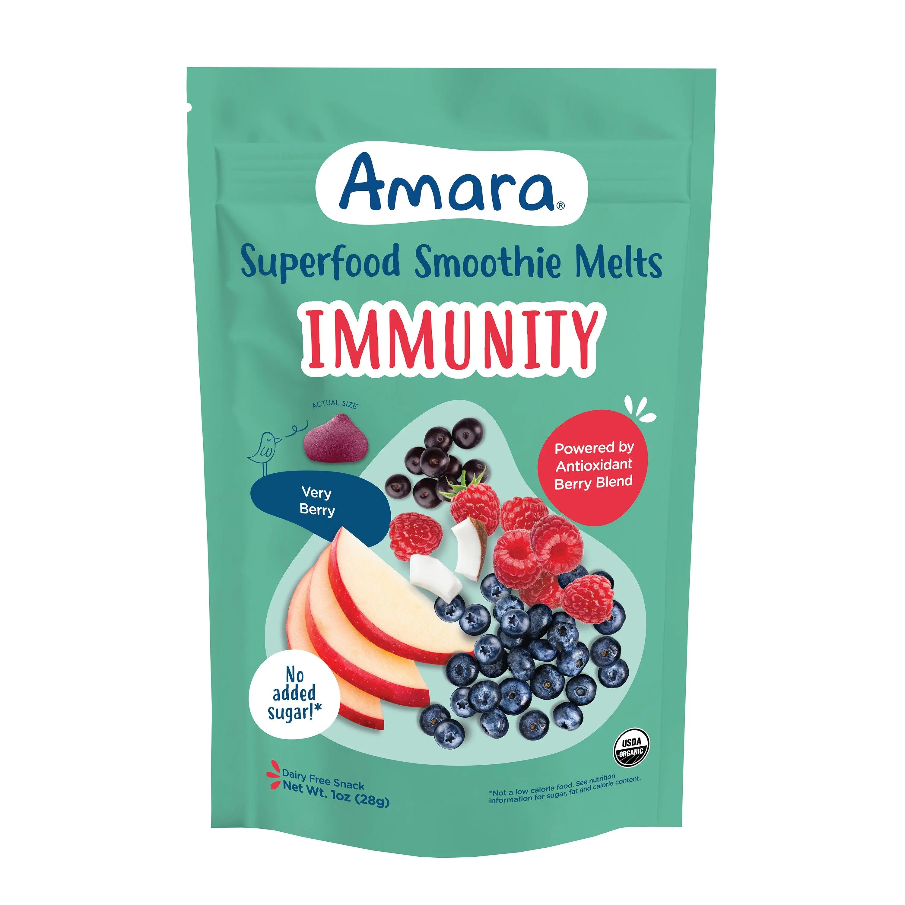 Amara Organic Immunity Superfood Smoothie Melts, Mixed Berry Toddler Snack, No Added Sugar, USDA Organic