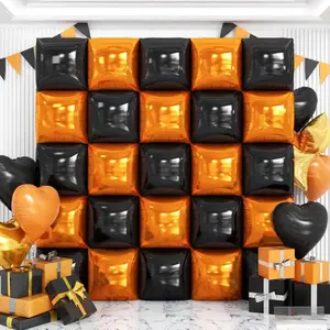 Black Orange Foil Balloon Wall Arch Kit Double Sided Square Backdrop Party Decor