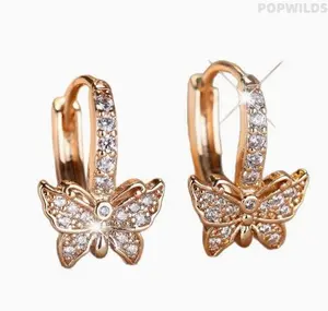 Gold Diamond Butterfly-Shaped Stud Earrings - Bling Bling Luxury Inspired Jewelry with Sparkling Diamond Stones, Exquisite Light Luxury Style, Delicate Craftsmanship, Ear Clips Option, Daily & Occasion Accessories, Gold Diamond Earrings, Bling Bling Earri