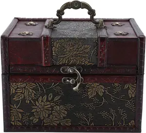 Vintage Antique Design Small Wooden Treasure Chest Storage Case Jewelry Box Jewelry Organizer