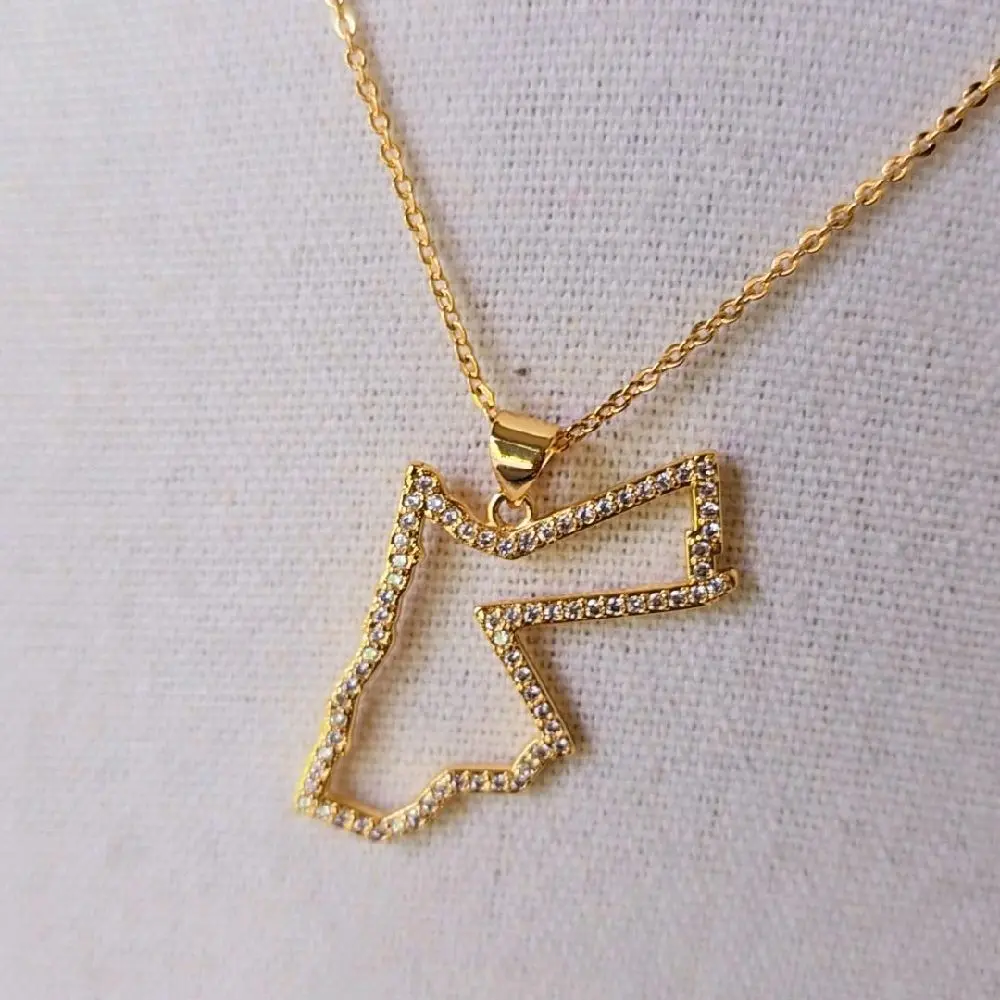 Jordan Map Necklace - 21K Gold Plated Chain & Map Pendant for Formal Events & Daily Wear Elegant Versatile Jewelry