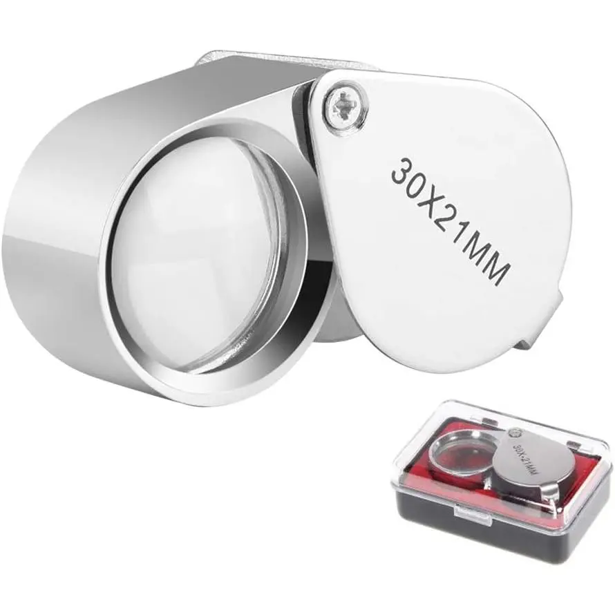 Foldable Pocket Loupe, 30x Magnification 21mm Jewelers Loop Eye Magnifying Glass for Office Stationery Supplies