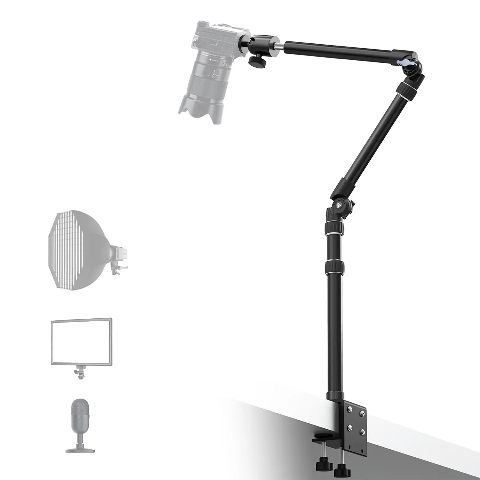 RAUBAY All-Metal Aluminium Desktop Magic Arm DMA01, Overhead Camera Desk Mount, Retractable Boom Arm for Camera Accessories