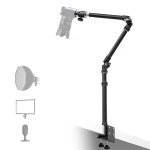 RAUBAY【All Metal】Desktop Magic Arm DMA01 Overhead Camera Desk Mount Table Light Stand Retractable Boom Arm