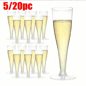 5/20pc golden transparent champagne glass, red wine glass, juice glass, dessert glass, 4.5-ounce picnic party glass, lightweight and portable, suitable for romantic gatherings, graduation season, anniversaries, weddings, parties, and also for Christmas, H
