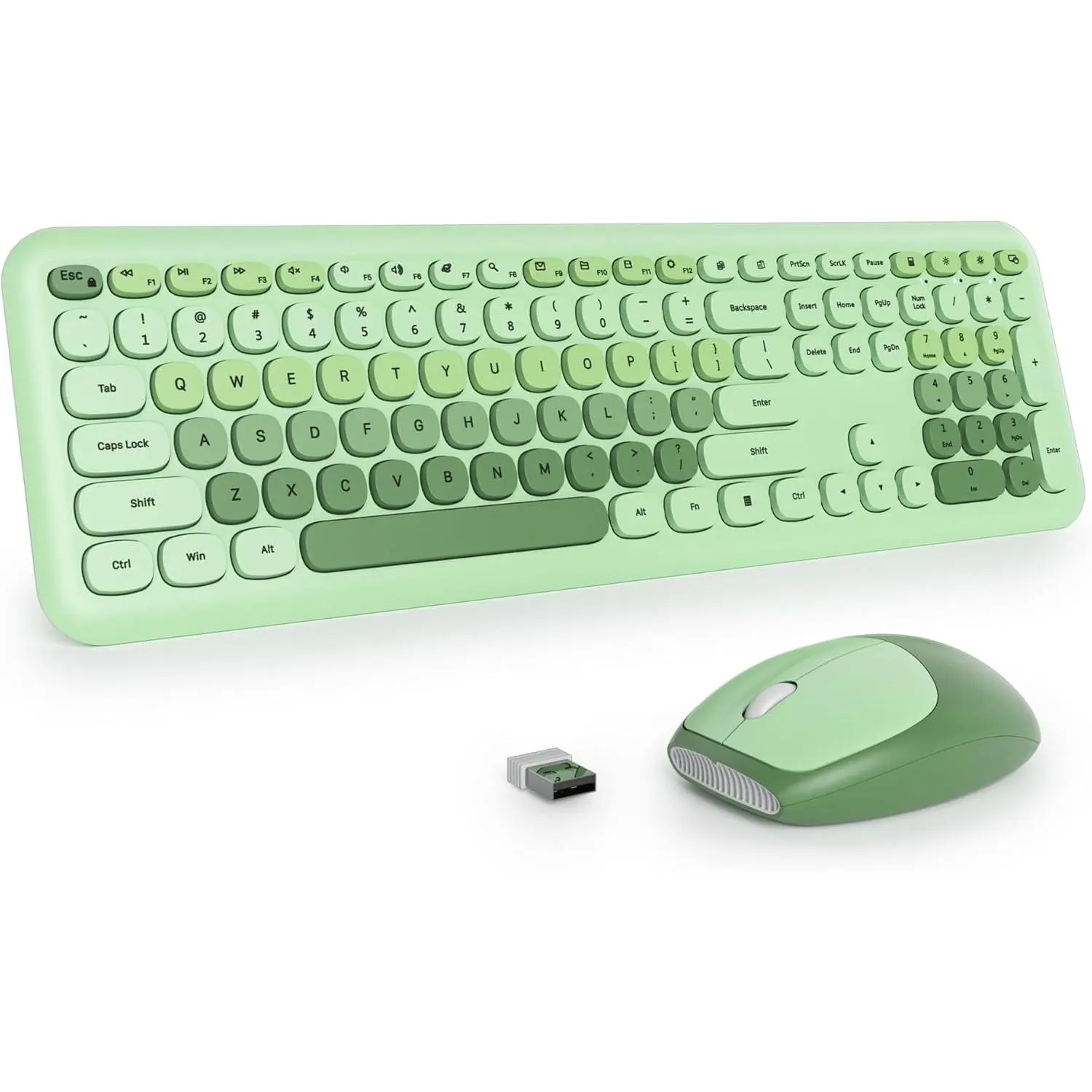 Sage Green Full-Size Retro Wireless Synthetic Keyboard with Tap Function, 2.4GHz No Latency, 70% Click Noise Reduction, Silent Keys, Sleep Mode, Compatible with Windows OS (XP/Vista/7/8/10/X), for Office Use, Reduces Click Noise