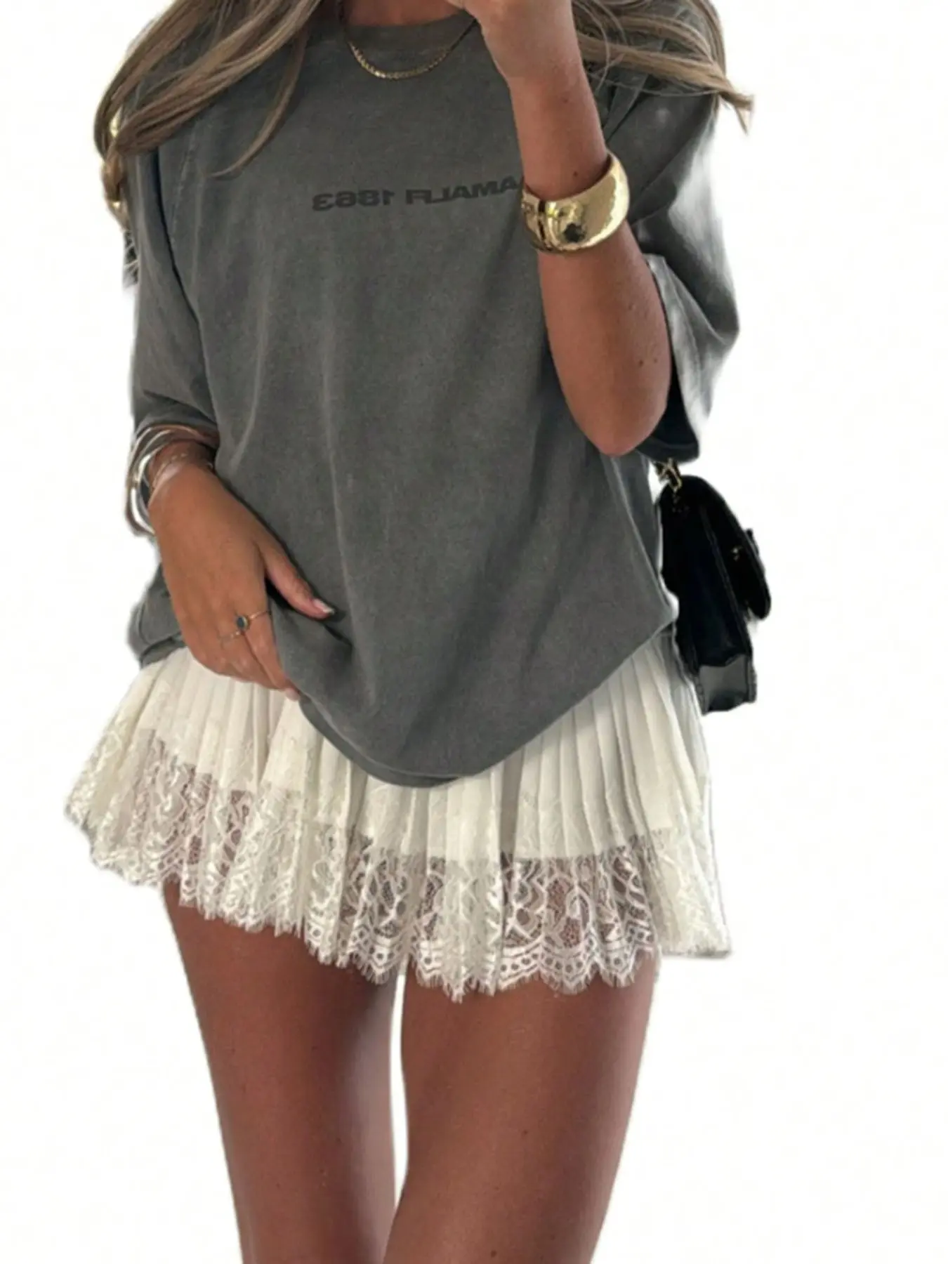 Women's Lace Mini Skirts Basic Casual Fashionable Skirt Stretchy Waist Solid Color Loose Fit Pleated Skirts Summer A-line Skirts Perfect for Fall Layering, Holidays, Vintage look, Womenswear, Minimalist, NO Shorts, Plain Color Skirt