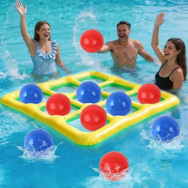 Tic Tac Toe Floating Inflatable Pool Toy Set, Unisex Water Game with 10 Balls, 2-10 Players for Pool, Beach Use, Floating Toy