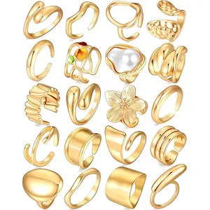 20 count  Ring Set for Women, Chunky Statement Flower Finger Midi Rings, Big Boho Stacking Rings Pack Trendy Stuff