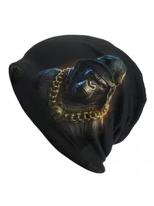Fashionable Knit Beanie Hat with Smoking Gorilla Design, Biihudu Brand, Stretchy Polyester Blend, No Brim, Sport Cap for Men