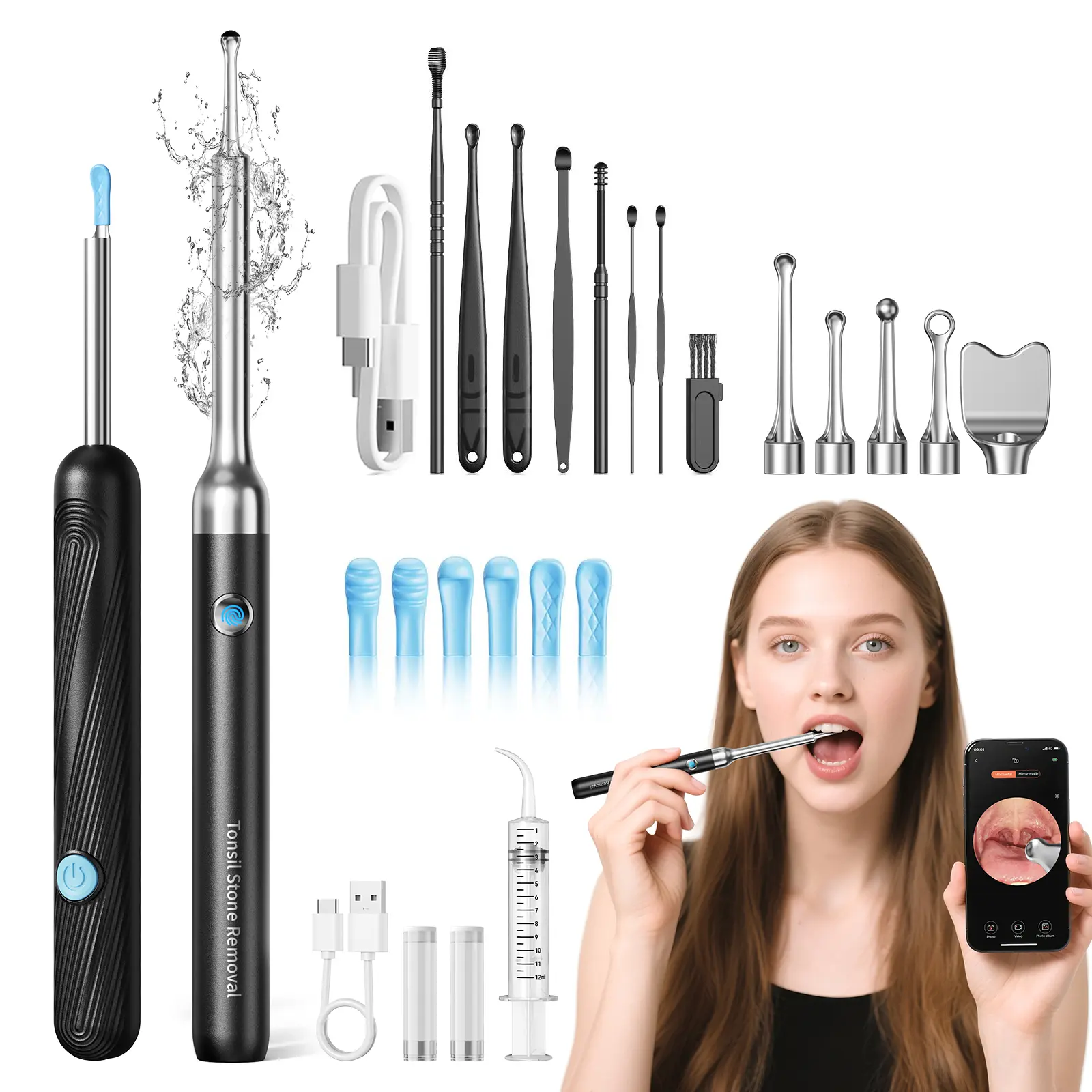 Visual Ear Wax Removal Tool & Tonsil Stone Remover, 1080P HD WiFi Otoscope Camera with 6 LEDs, Rechargeable IPX7 Waterproof Kit with 11 Attachments for iOS & Android, Ear Wax Removals