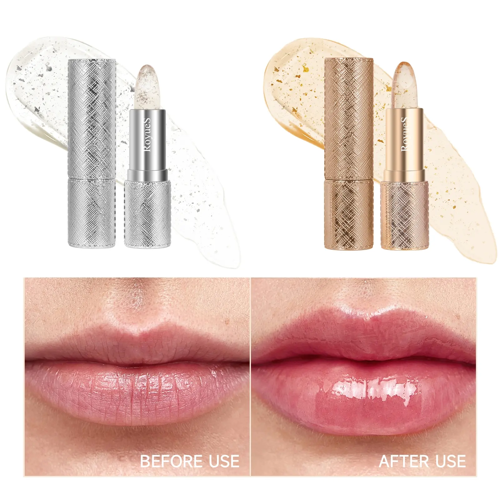 Gold Foil Silver Foil Lipstick, Glossy Lip Balm, Moisturizing and Moisturizing, Color-changing Lipstick, White and Long-lasting, Not Easy To Decolorize